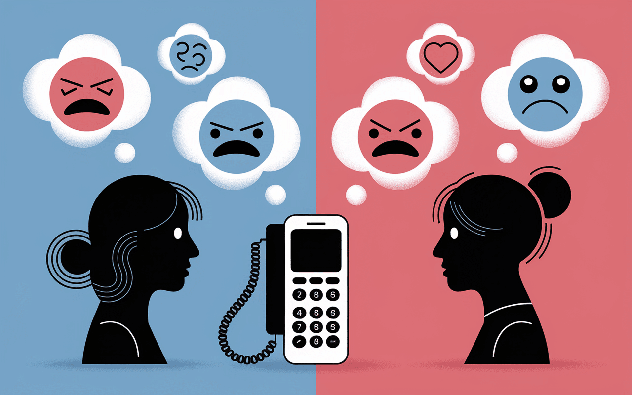 Deux personnes et téléphone cassé raccrochage au nez