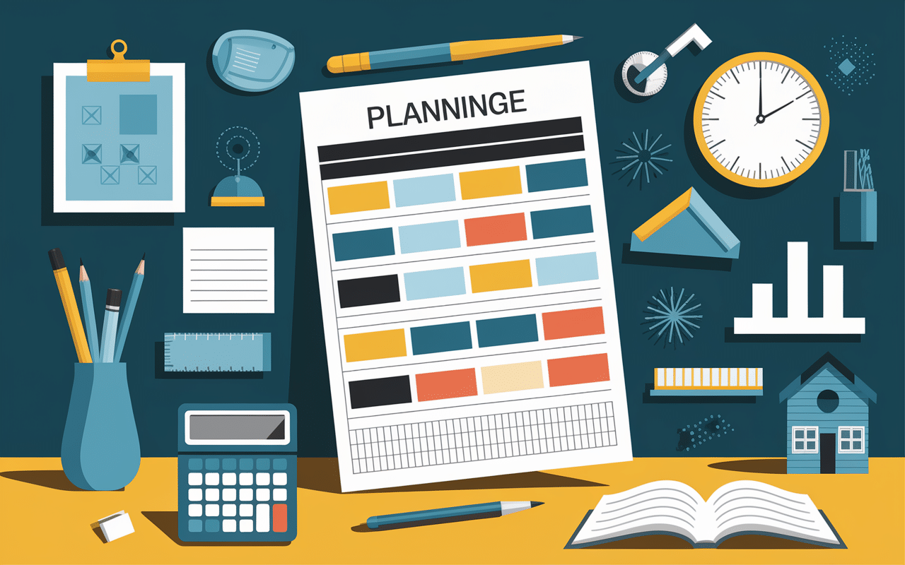 Organisation planning construction maison feuille et outils