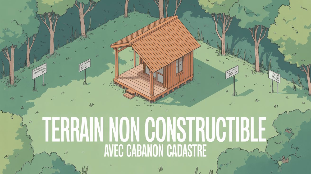 Vue aérienne terrain non constructible avec cabanon cadastré