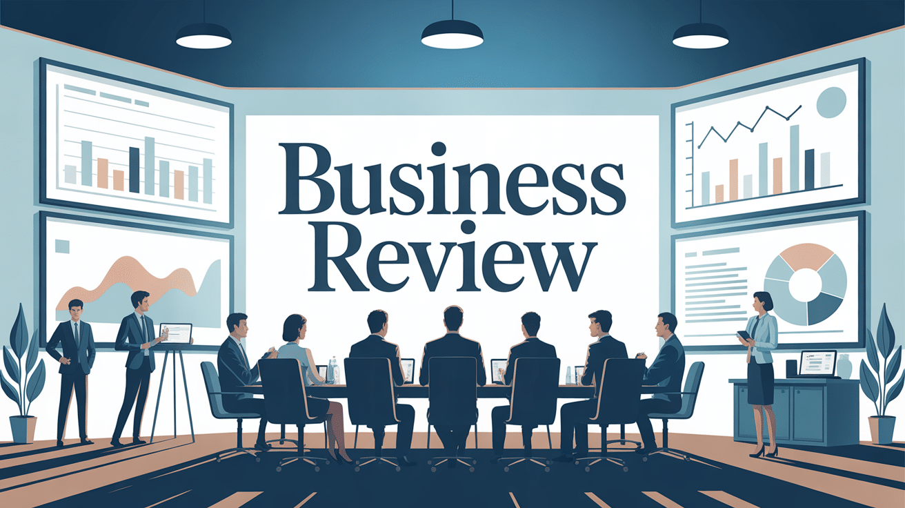 Salle de réunion business review avec tableaux de bord