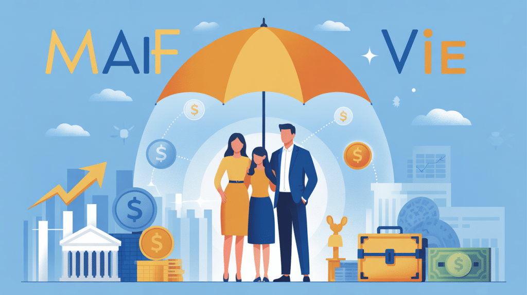 MAAF Vie illustration famille assurance vie parapluie doré