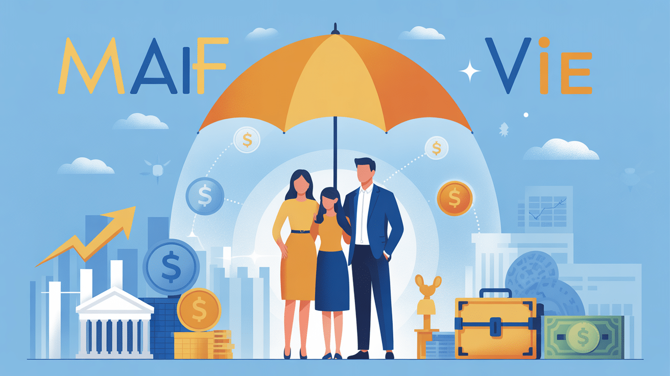 MAAF Vie illustration famille assurance vie parapluie doré