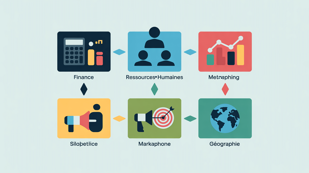 Units in business diagramme unités financières RH marketing géographiques