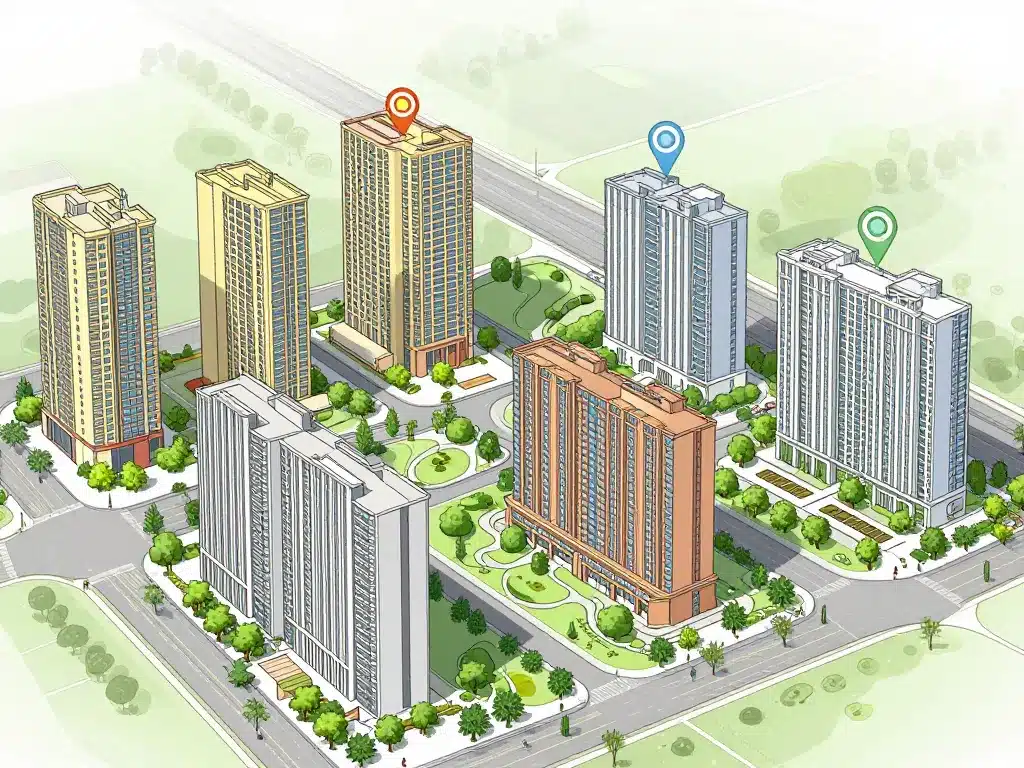 condo quartier diversité immeubles et espaces verts