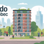 condo au Québec illustration immeuble moderne silhouettes interagissent