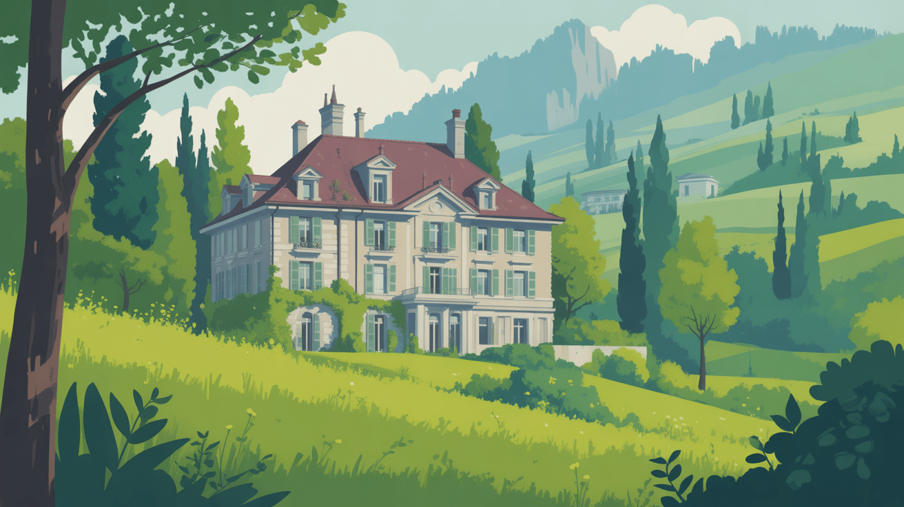 maison alain delon suisse illustration jardin paysage