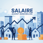 salaire des agents immobiliers sous forme d'illustration vectorielle avec des immeubles et des pièces