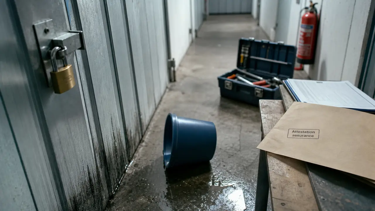 Assurance pour location garage : serrure et cadenas sur porte de box, bail et attestation