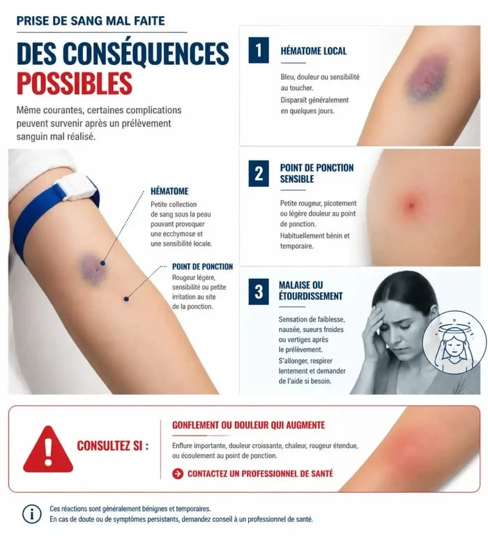 Conséquences d’une prise de sang mal faite : hématome, malaise et signes d’alerte