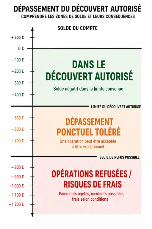 Infographie sur de combien peut on dépasser son découvert autorisé Crédit Agricole et ses conséquences