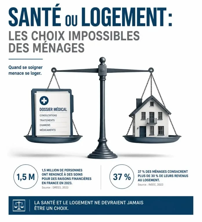 Illustration conceptuelle de l'équilibre entre dossier médical et crédit immobilier pour une personne en situation d'invalidité