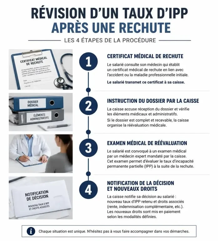 Infographie des étapes de révision du taux d'IPP après une rechute accident du travail