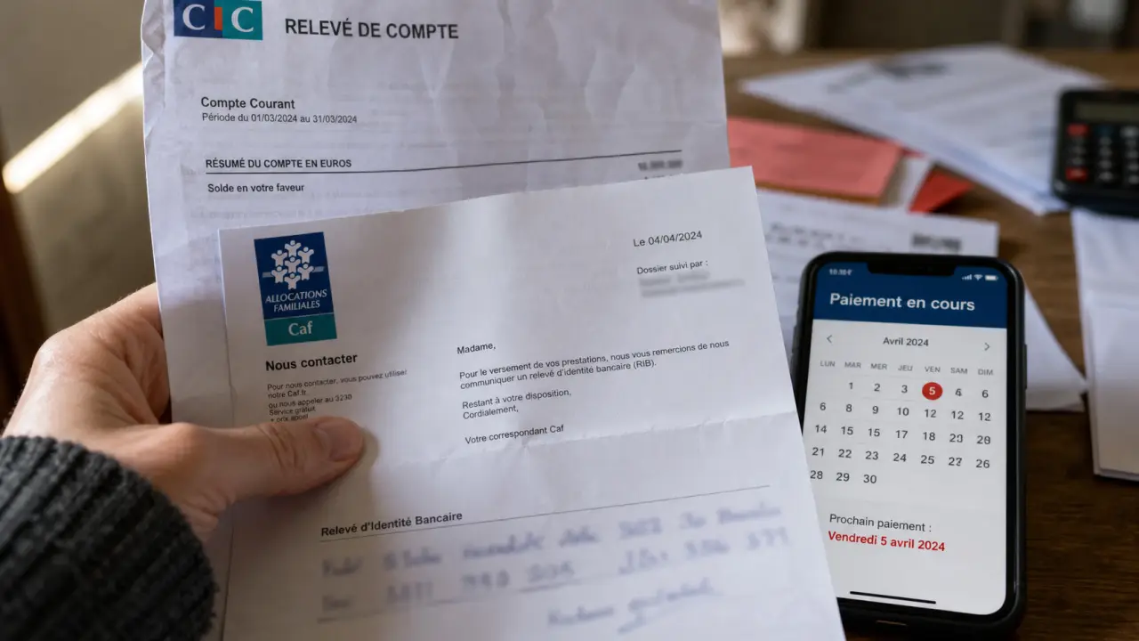 Paiement caf toujours pas affiché : courrier CAF et relevé bancaire