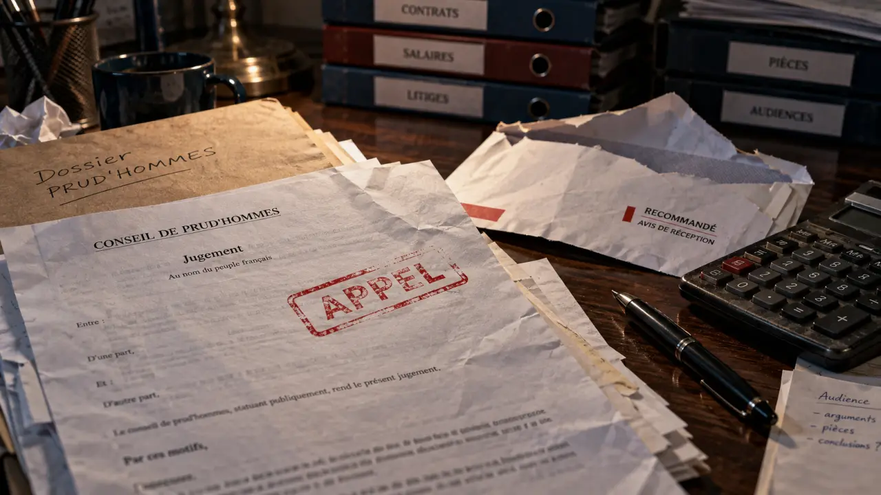 Cour d'appel suite jugement prud'hommes : documents prud'homaux et appel