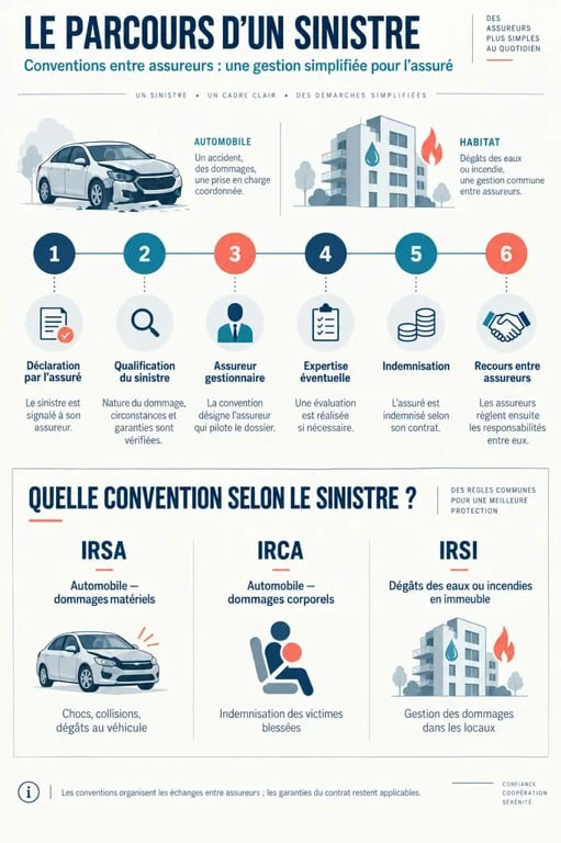 Infographie sur le fonctionnement des conventions assurances et la gestion d'un sinistre