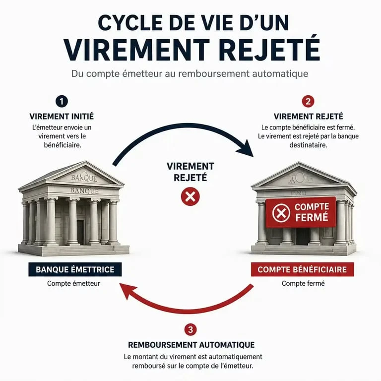 Schéma du processus de retour d'un virement vers un compte clôturé