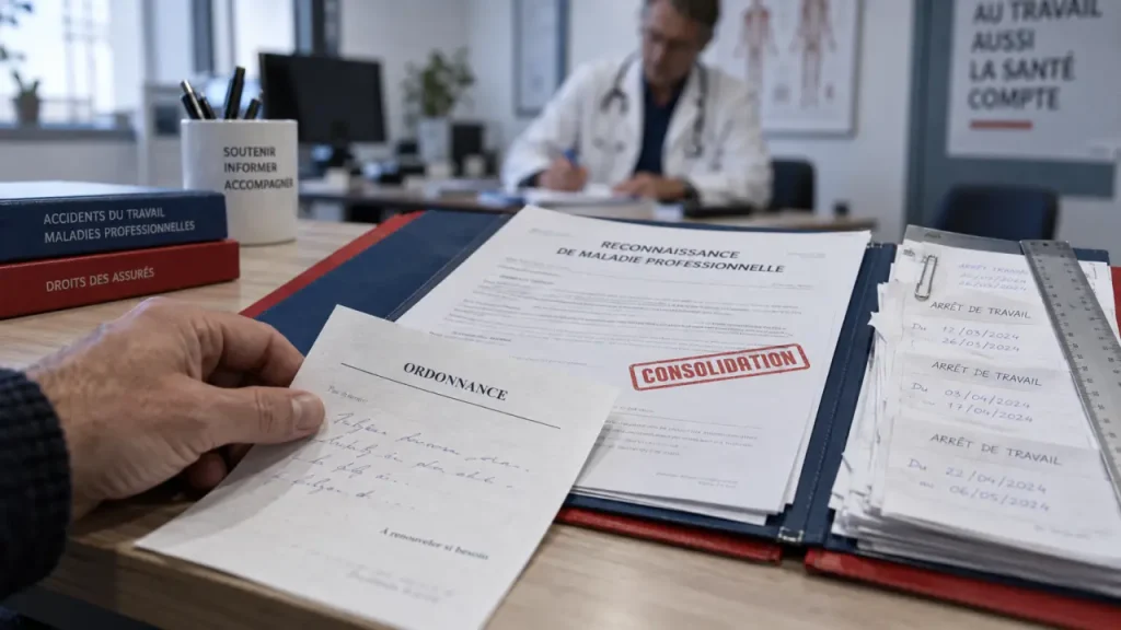 Maladie professionnelle reconnue : vos droits après l’arrêt, la consolidation et la reprise