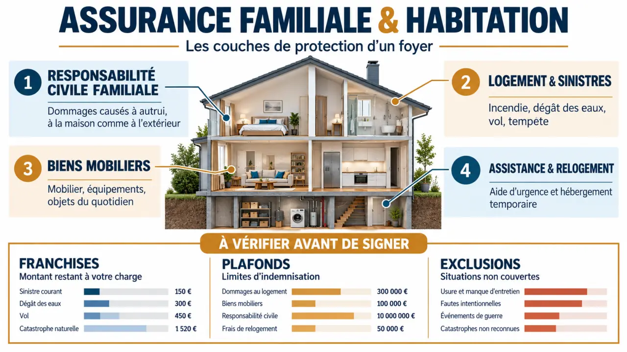 Infographie sur l’assurance familiale et habitation et les garanties à vérifier