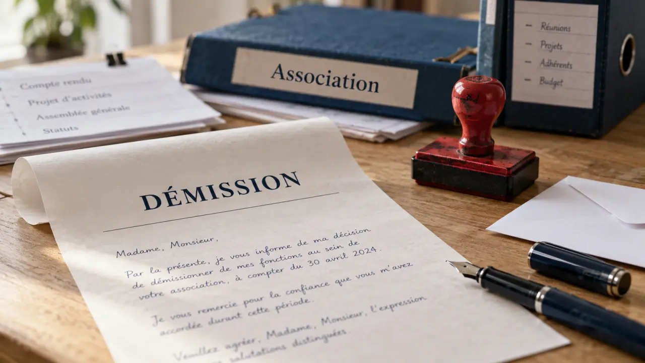 Modèle lettre démission association : lettre et tampon encreur rouge